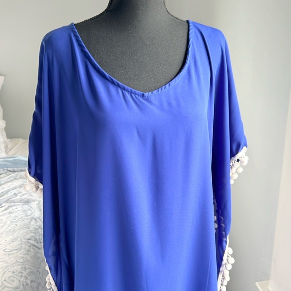 Women Chiffon Pompom Swimsuit Cover up. One Size - Picture 3 of 5